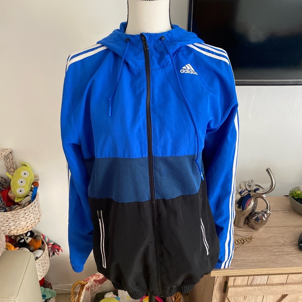 Adidas blue and black windbreaker